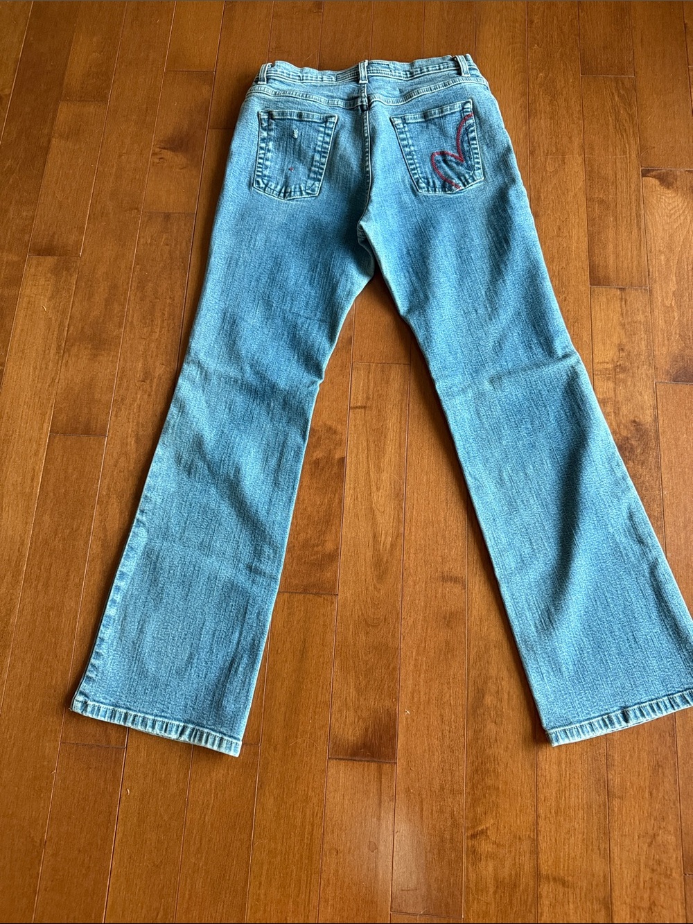 Light Blue Flared Denim Jeans with Back Embroidery